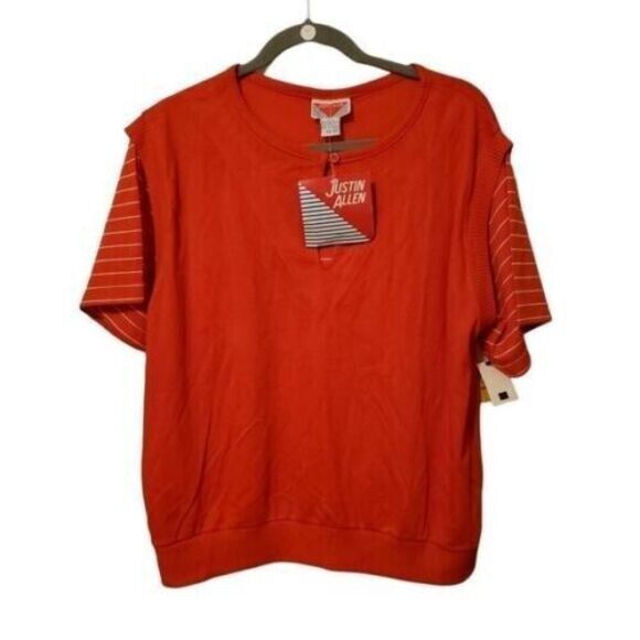 Justin Allen Womens Sz 42 Red Solid Short Sleeve Blouse - Picture 6 of 9